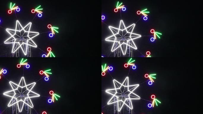 星形装饰灯和旋转自行车。
