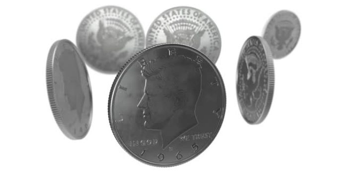 美国半美元硬币正在使用Alpha通道以4k分辨率打开白色背景