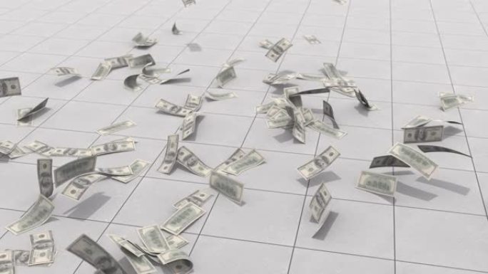 一百美元的钞票落在地板上。