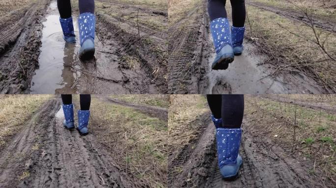 女靴穿过泥泞女靴穿过泥泞