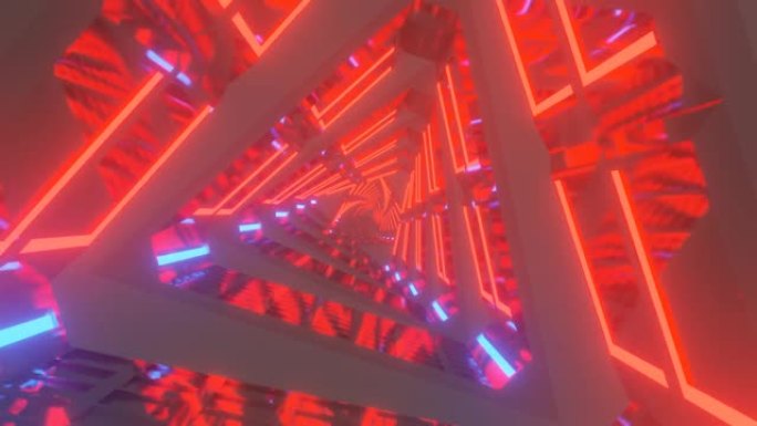 3D三角形金属红色蓝色霓虹灯模糊变焦旋转技术未来动画视频插图。
