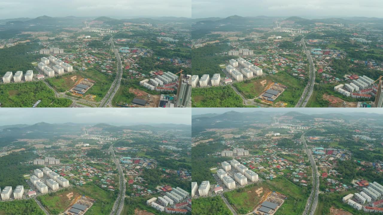 马来西亚沙巴州孟加塔尔镇早上当地人日常生活方式的4k空中无人机镜头