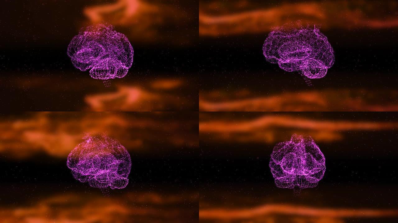 在思想和发明的压力下，大脑在火，发光和燃烧的4k动画。