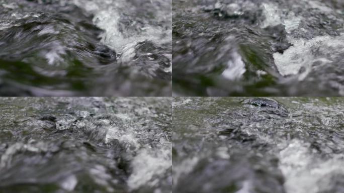 在大烟山中间的一条小溪中流动的水的特写镜头。
