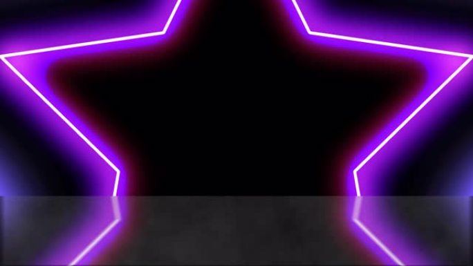 星星的循环霓虹灯框架变焦运动，在舞台上反射，复制空间。未来3D循环蓝色粉色激光框架舞台无缝循环背景