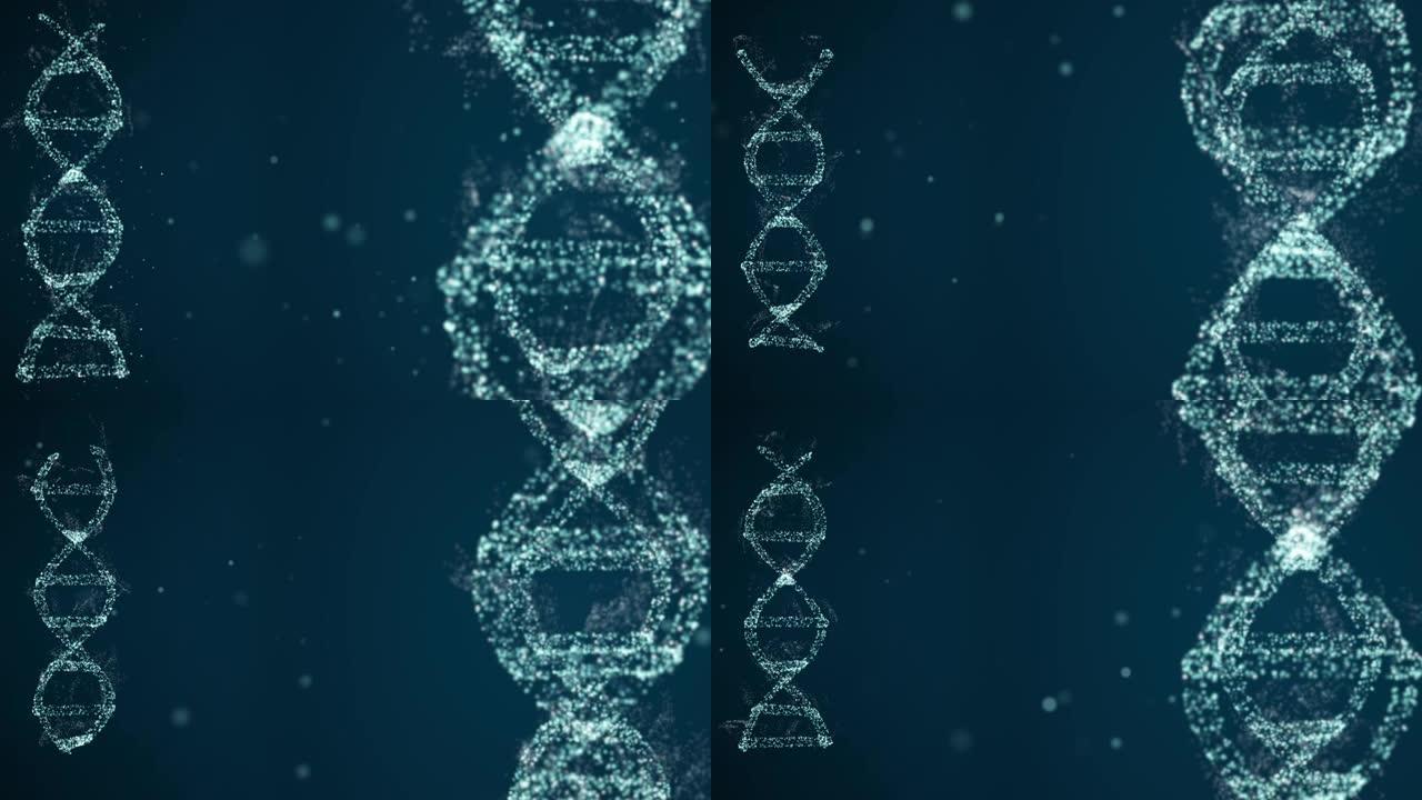 未来技术和个人身份概念。3d dna分子投影，其中包含蓝色背景上的个人数据。