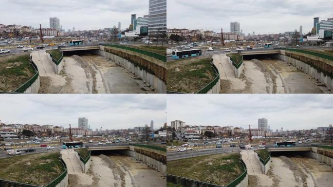 在伊斯坦布尔安纳托利亚一侧Goztepe桥附近的E5公路上进行施工