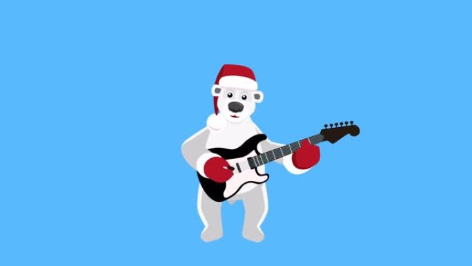 卡通北极熊平圣诞人物玩电吉他动画。包括亮度哑光