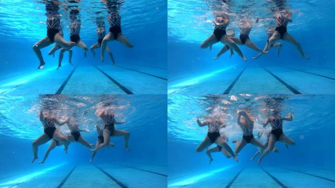 花样游泳队练习漂浮技术