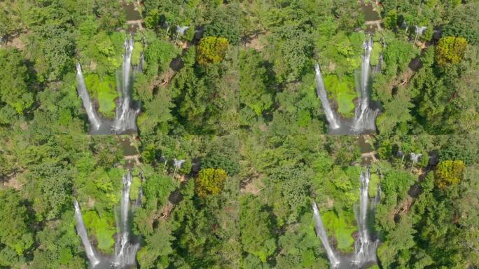 巴厘岛上最大的瀑布-塞库姆普瀑布的空中拍摄。巴厘岛旅游概念
