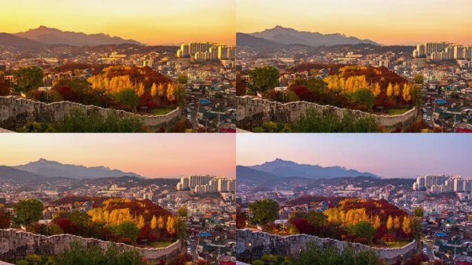 秋天日落时的首尔城市天际线