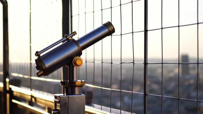 埃菲尔铁塔望远镜双筒望远镜，巴黎城市景观。