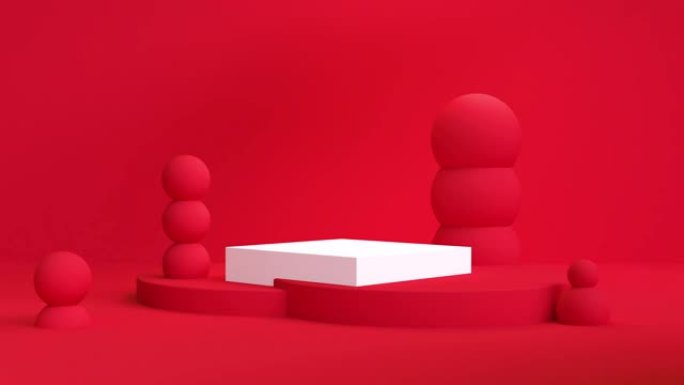 3d运动设计红色球体抽象几何形状循环动画背景，用于业务演示。