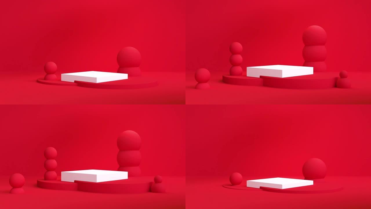3d运动设计红色球体抽象几何形状循环动画背景，用于业务演示。