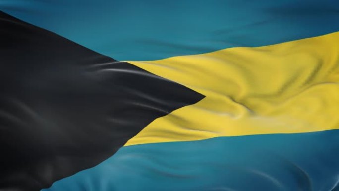 巴哈马旗帜在风中飘扬，织物质地非常细致。无缝循环