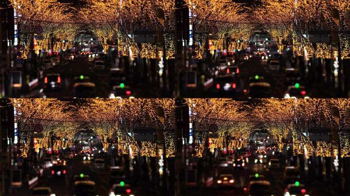 涩谷东京市中心的一条夜间微型照明街