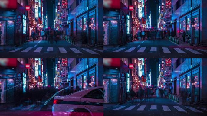 东京新宿市中心霓虹灯街的夜晚时光倒流