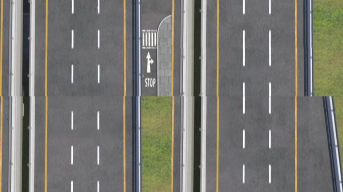 道路上车道的俯视图，快速移动-可循环的3d动画