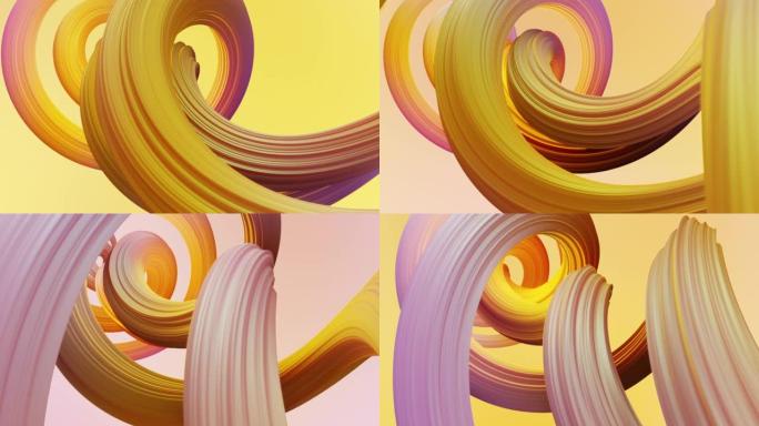 抽象彩色粉彩漩涡，自然曲线艺术背景。带有糖果纹理和地下散射的弯曲和波浪形图案。3D渲染循环
