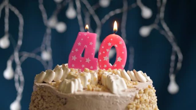 Birthday cake with 40 number pink candle on blue b