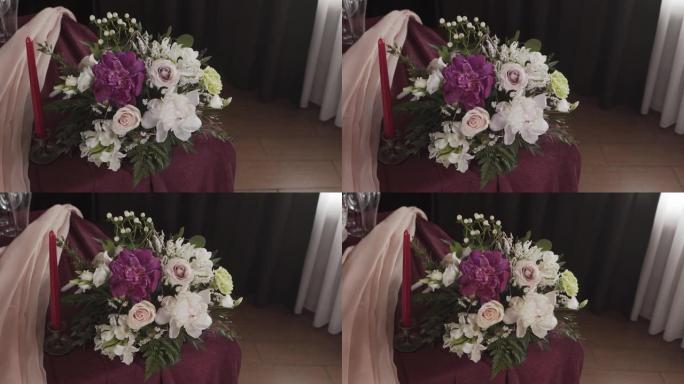 婚礼鲜花花束。节日鲜花花束。婚礼新娘花束。婚礼花艺。特写