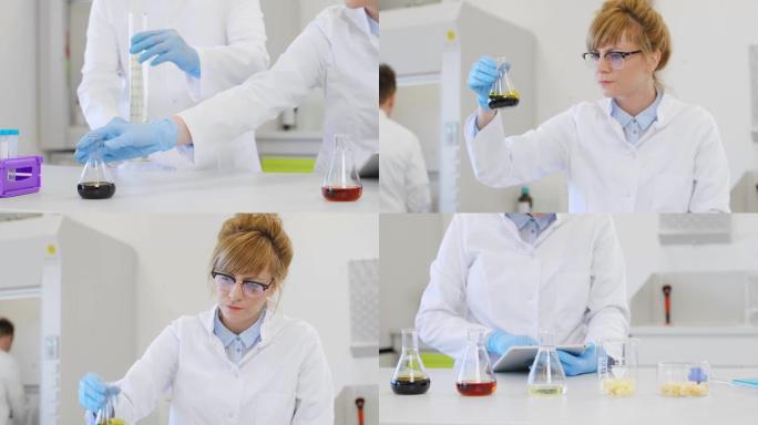 化学家在实验室使用大麻CBD油和片剂