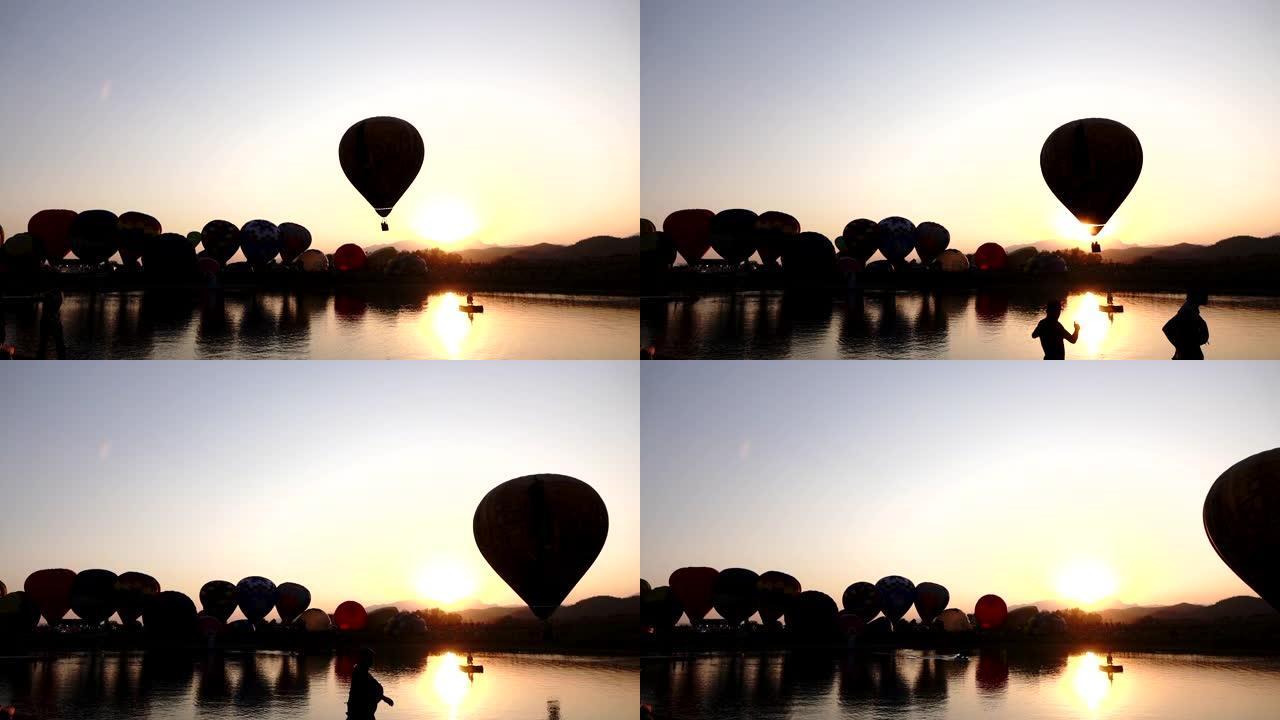 气球节的剪影，日落