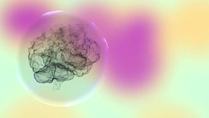 大脑创造新的想法在彩色散焦背景上的透明气泡中旋转。