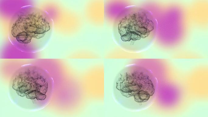 大脑创造新的想法在彩色散焦背景上的透明气泡中旋转。