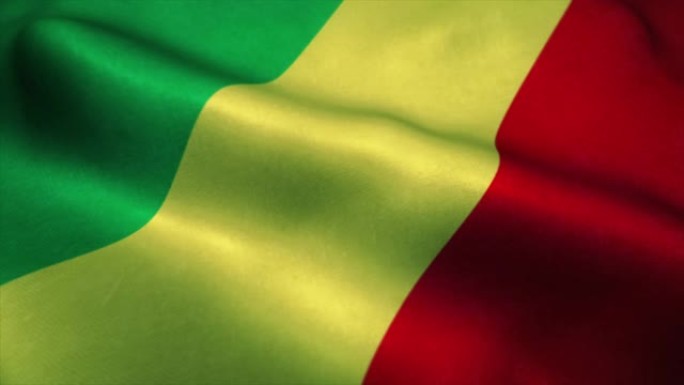 刚果旧国旗在风中挥舞。刚果国旗。刚果无缝循环动画的标志。4K