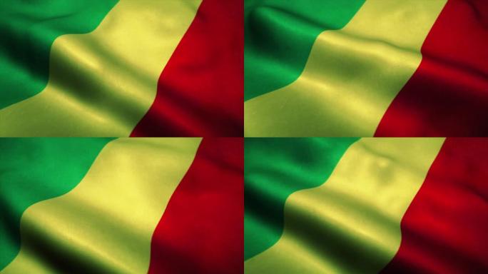 刚果旧国旗在风中挥舞。刚果国旗。刚果无缝循环动画的标志。4K