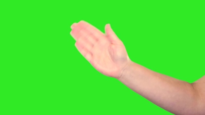 绿色屏幕前女性手的手势。