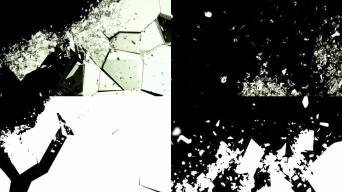 玻璃在慢动作中破碎和破裂。阿尔法哑光