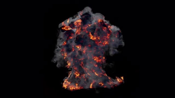 不寻常的爆炸，火随着黑烟旋转。带有alpha通道的动画。