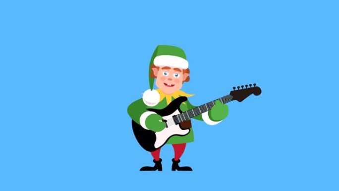 卡通小圣诞老人帮手平圣诞角色玩吉他动画。包括亮度哑光