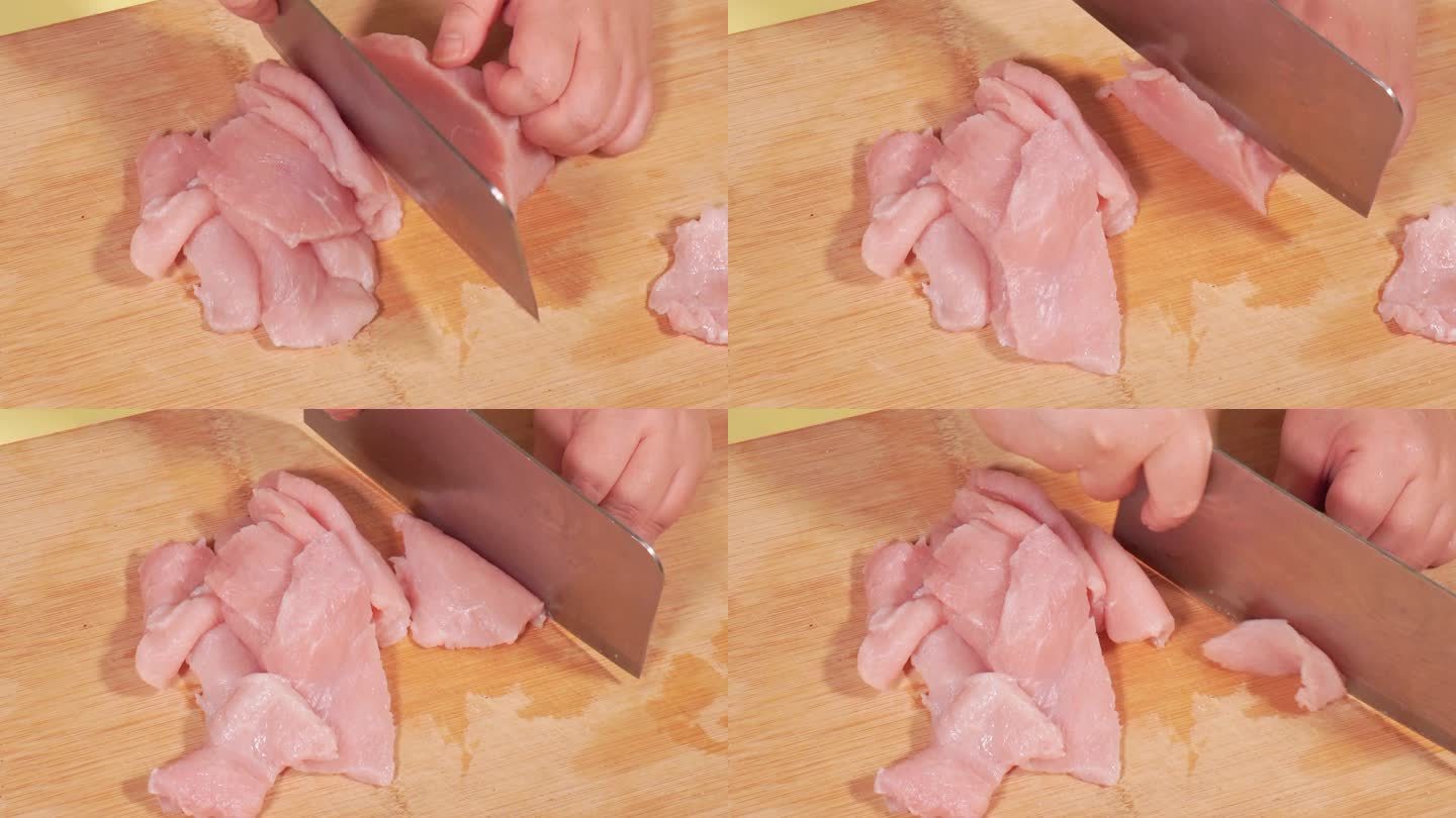 特写实拍猪里脊肉切丝瘦肉丝切肉 (3)