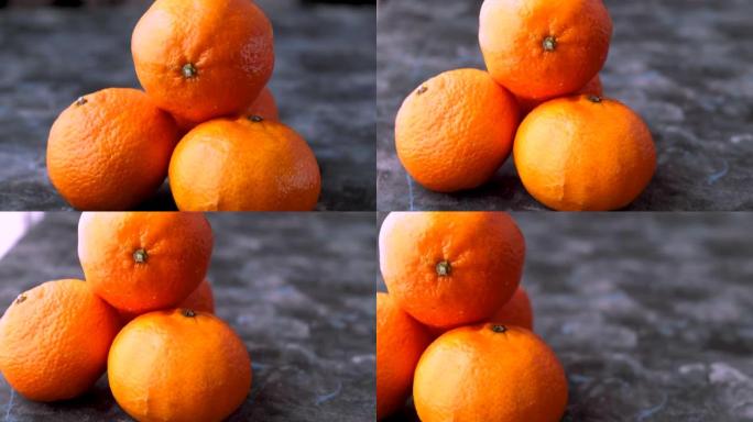 特写新鲜橘子的滑动旋转镜头