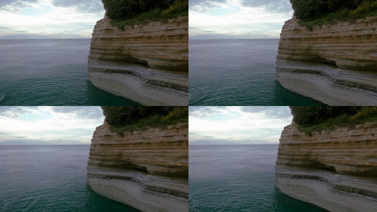 山的风景。希腊地中海的岩石海岸。4K