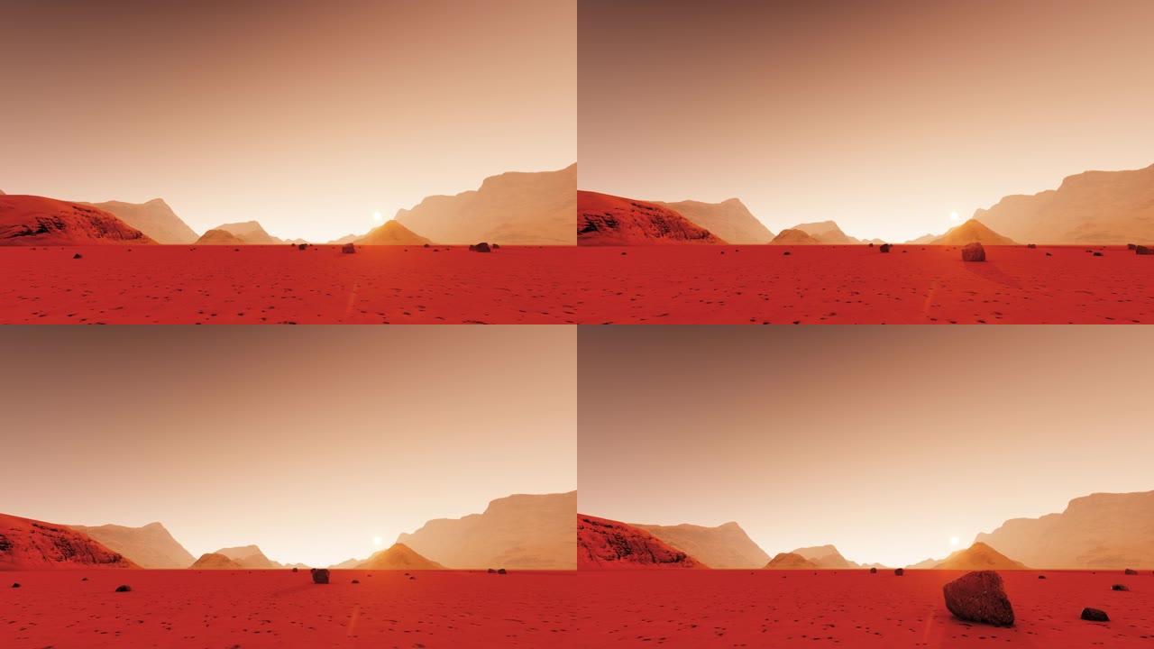 灰尘黑暗背景上的3d插图。宇宙宇宙天空。旅游背景。红色背景。空间插图。火星红色星球。3d插图。山地景