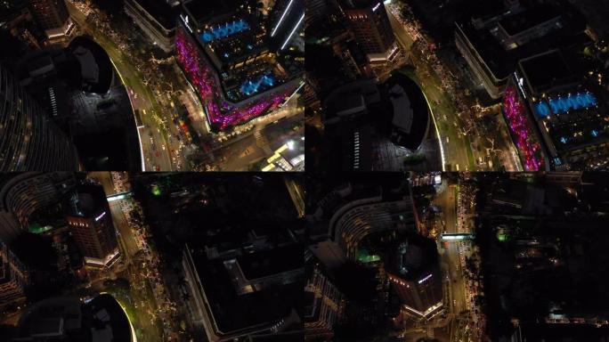 吉隆坡市中心著名塔楼夜间交通空中俯拍全景4k马来西亚