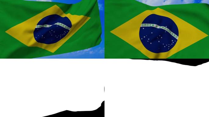 60帧/秒巴西循环旗帜在风中挥舞现实3D动画，包括alpha通道。