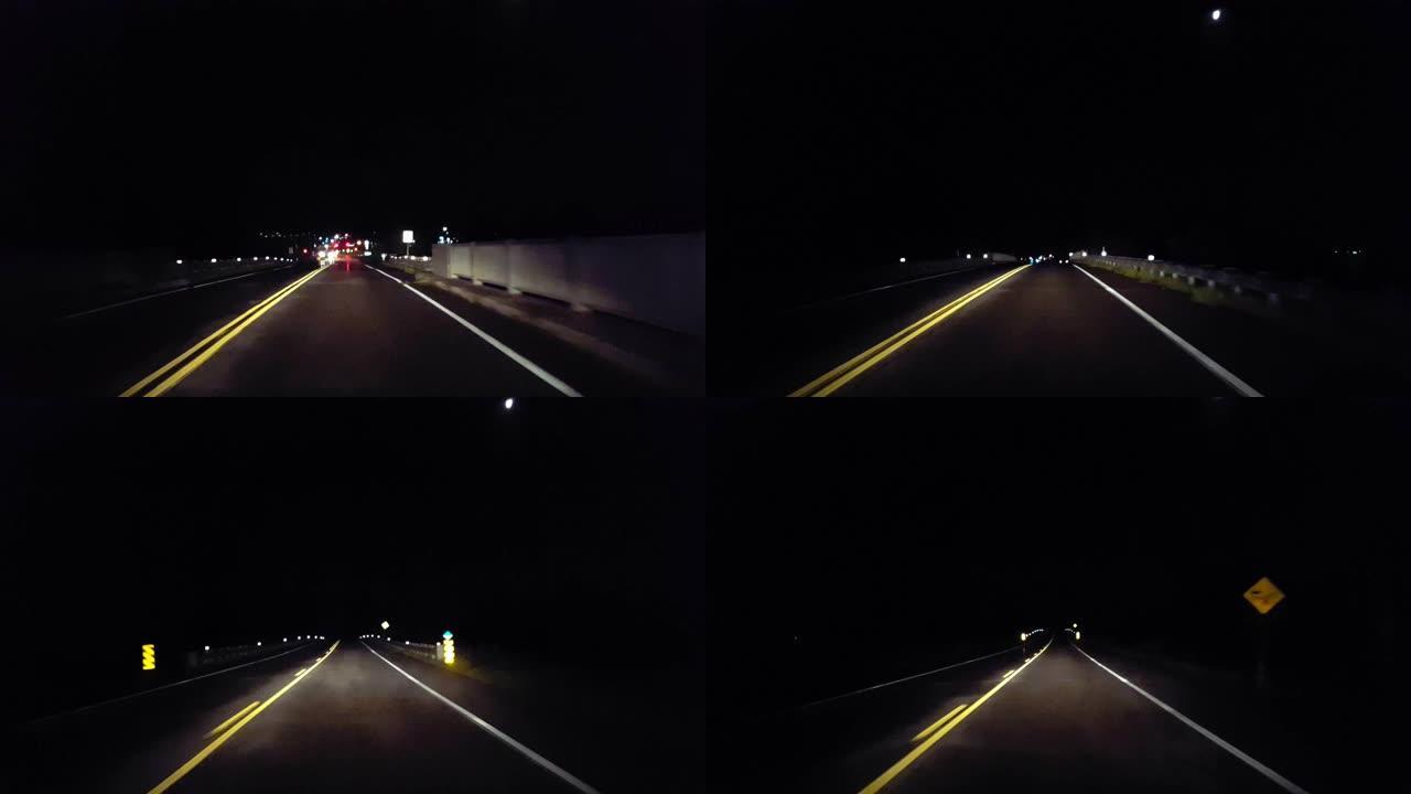 * 反向运动 * 从地平线上的城市灯光向后行驶到农村。驾驶视点POV离开城市街道朝乡村道路行驶。