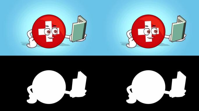 卡通图标旗瑞士脸动画阅读书籍与Luma哑光
