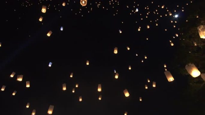 泰国新年浮动灯笼特写空镜放飞