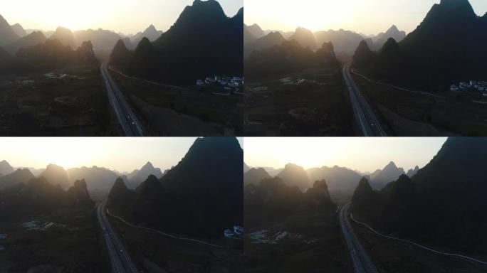 高速公路在夕阳中桂林贵州公路