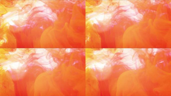 五颜六色的混合水粉云在水中，以慢动作移动。