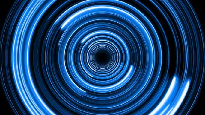霓虹蓝色抽象环形背景隧道