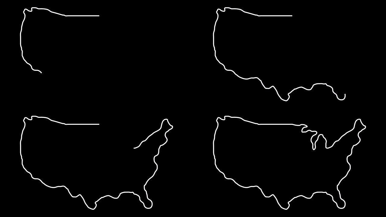 美国领土。北美地区的等高线图。黑色背景。4k视频