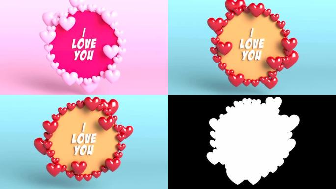 1中的2个视频。带有爱情宣言的动画3d图标。爱情，浪漫的概念。适用于社交网络、界面、运动图形、网站等