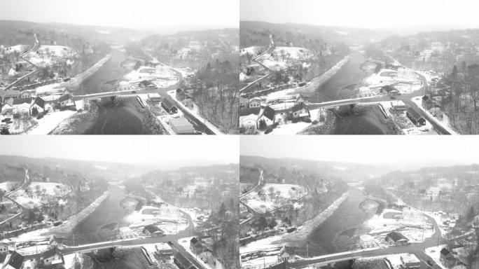 下面的熊河冬天小镇冬季特写城市下雪